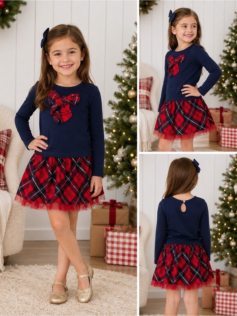crown & ivy kids Red and Navy Plaid Waistband Skirt